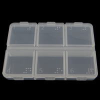 Plastic Kralen Container, Rechthoek, transparant & 6 cellen, 80x60x15mm, 50pC's/Lot, Verkocht door Lot