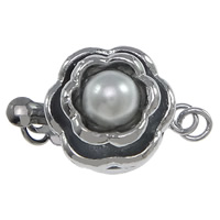 Blås Bajonett Lås, Mässing, med Glass Pearl, Blomma, platina pläterad, enkelsträngad & svärta, nickel, bly och kadmium gratis, 17x11x10mm, Hål:Ca 2mm, 100PC/Lot, Säljs av Lot