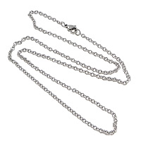 Ketting van edelstaal ketting, Roestvrij staal, ovale keten, oorspronkelijke kleur, 3x2x1mm, Lengte Ca 18.6 inch, 50strengen/Lot, Verkocht door Lot