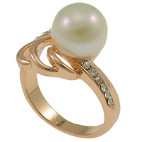 Pearl Fionnuisce Finger Ring, Prás, le Pearl, Babhta, dath ardaigh ór plátáilte, méid éagsúla do rogha & le rhinestone, nicil, luaidhe & caidmiam saor in aisce, 10mm, 21x29x14mm, Díolta De réir PC