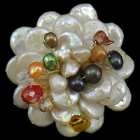 Bisernica Broš, s biser & Kristal & Željezo, Cvijet, prirodan, faceted, multi-boji, 50x52x28mm, Prodano By PC