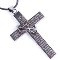 Collana in acciaio inossidabile, acciaio inox, with Cavo di cera, with 3lnch extender chain, Croce, nero ionica, 55x35mm, Lunghezza Appross. 18 pollice, 24Strandstrefolo/lotto, Venduto da lotto