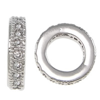 Zircon Micro Pave laiton European Perles, beignet, Plaqué de platine, pavé de micro zircon & sans filetage, protéger l'environnement, sans nickel, plomb et cadmium, 2x9mm, Trou:Environ 5mm, 15PC/lot, Vendu par lot