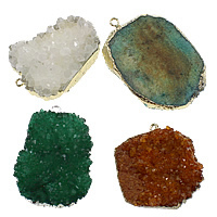 agate quartz de glace Pendentif, avec laiton, pepite, Placage, couleurs mélangées, protéger l'environnement, sans nickel, plomb et cadmium, 37-40x45-61x13-20mm, Trou:Environ 3mm, 10PC/lot, Vendu par lot