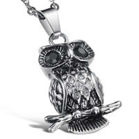 Rustfrit stål Animal Pendler, Stainless Steel, Owl, med cubic zirconia & med rhinestone & sværte, 24x31mm, Hole:Ca. 2-7mm, 5pc'er/Bag, Solgt af Bag