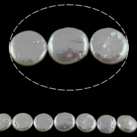 Coin odlad sötvattenspärla pärlor, Freshwater Pearl, naturlig, vit, 12-13mm, Hål:Ca 0.8mm, Såld Per Ca 15.7 inch Strand