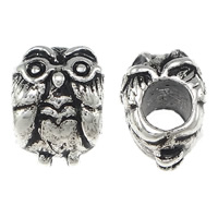 Perles European en laiton, hibou, Plaqué de couleur d'argent, sans filetage, protéger l'environnement, sans nickel, plomb et cadmium, 9x12x8mm, Trou:Environ 5mm, 200PC/lot, Vendu par lot