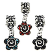 ottone pendente di European, Fiore, placcato argento antico, senza filo & con strass, nessuno, assenza di nichel,piombo&cadmio, 24mm, 10x13x4mm, Foro:Appross. 4mm, 100PC/lotto, Venduto da lotto