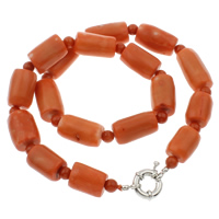 Collier de corail, corail naturel, laiton Fermoir ronds à ressort, pilier, orange, 6mm, 12x17mm-15x21mm, Vendu par Environ 17 pouce brin