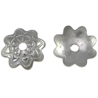 Rozsdamentes acél gyöngy Cap, Stainless Steel, Virág, az eredeti szín, 7x7x1.50mm, Lyuk:Kb 1mm, 3000PC-k/Lot, Által értékesített Lot