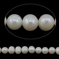 Grânulos pérolas cultivads de água doce, Pérolas de água doce, Batata, com ondas, branco, Grade A, 9-10mm, Buraco:Aprox 0.8mm, vendido para Aprox 15 inchaltura Strand