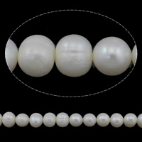 Grânulos pérolas cultivads de água doce, Pérolas de água doce, Batata, naturais, branco, Grade AA, 9-10mm, Buraco:Aprox 0.8mm, vendido para Aprox 15 inchaltura Strand