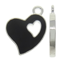 Ciondoli a cuore in lega di zinco, lega in zinco, placcato color platino, smalto, nessuno, assenza di nichel,piombo&cadmio, 13x15x2mm, Foro:Appross. 2mm, 10PC/borsa, Venduto da borsa