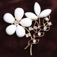 Resin Brooch Zinc Alloy with Resin Flower KC gold color plated with rhinestone white nickel lead & cadmium free Sold By Bag