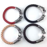 Los hombres de la pulsera y del brazalete, Cuero de vaca, con acero inoxidable, Dragón, ennegrezca, más colores para la opción, 13mm, 20mm, longitud aproximado 8 Inch, 5Strandsfilamento/Grupo, Vendido por Grupo