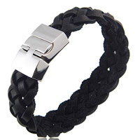 Pulseira masculina, corda de Couro de vaca, Aço inoxidável fecho magnético, preto, 8mm, 19mm, comprimento 8.5 inchaltura, 5vertentespraia/Lot, vendido por Lot