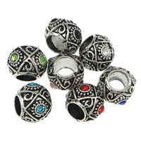 Zinklegering European Beads, Zinc Alloy, Drum, platinum plated, zonder troll & met strass & zwart maken, meer kleuren voor de keuze, nikkel, lood en cadmium vrij, 8x10mm, Gat:Ca 5mm, 300pC's/Lot, Verkocht door Lot