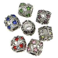 Cink Alloy European perle, Drum, platine boja pozlaćen, bez trol & s Rhinestone & pocrniti, više boja za izbor, 10x10mm, Rupa:Približno 5mm, 200računala/Lot, Prodano By Lot