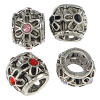 Cink Alloy velika rupa kuglica, Drum, platine boja pozlaćen, s Rhinestone & šupalj & pocrniti, više boja za izbor, nikal, olovo i kadmij besplatno, 10x9mm, Rupa:Približno 6mm, 200računala/Lot, Prodano By Lot