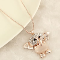 Cat Eye Sweater Necklace Zinc Alloy with Cats Eye Elephant rose gold color plated lantern chain & with rhinestone & hollow nickel lead & cadmium free Length Approx 29 Inch Sold By Lot