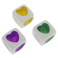 Grânulos de plástico ABS, Cubo, cores misturadas, 7x7mm, Buraco:Aprox 4mm, Aprox 1660PCs/Bag, vendido por Bag