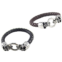 De Armband van mensen, Koeienhuid, roestvrij staal gesp, Schedel, voor de mens, meer kleuren voor de keuze, 13mm, 20mm, Lengte Ca 8 inch, 5strengen/Lot, Verkocht door Lot