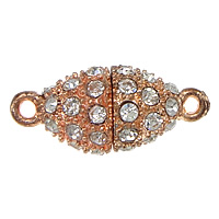 Zinc Alloy Magnetic Clasp Oval rose gold color plated with rhinestone & single-strand nickel lead & cadmium free Approx 2mm Sold By Lot