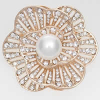 Glas Pearl Brooch, Zinc Alloy, met Glasparel, Bloem, rose goud plated, met strass, duidelijk, nikkel, lood en cadmium vrij, 45mm, 2pC's/Bag, Verkocht door Bag