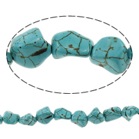 Perles turquoises, turquoise synthétique, pepite, bleu turquoise, 11-16x9-13x7-10mm, Trou:Environ 1mm, Longueur Environ 16 pouce, 30Strandstoron/lot, Environ 36PC/brin, Vendu par lot