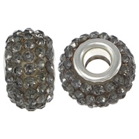 European Harz Perlen, Rondell, Platinfarbe platiniert, Messing-Dual-Core ohne troll & mit Strass, grau, 9x15mm, Bohrung:ca. 5mm, 50PCs/Menge, verkauft von Menge