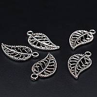 Cink Alloy Leaf Privjesci, List, starinski srebrne boje pozlaćen, nikal, olovo i kadmij besplatno, 18x10x1.50mm, Rupa:Približno 1.5mm, 1000računala/Lot, Prodano By Lot