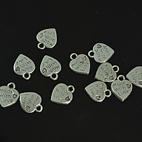 Sinc Alloy Teachtaireacht pendants, Croí, grá focal, dath airgid antique plátáilte, le patrún litir, nicil, luaidhe & caidmiam saor in aisce, 10x12mm, Poll:Thart 3mm, 1000ríomhairí pearsanta/Lot, Díolta De réir Lot