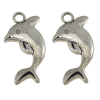 Messing Schmuck Anhänger, Dolphin, Platinfarbe platiniert, Schwärzen, frei von Nickel, Blei & Kadmium, 14x24x2mm, Bohrung:ca. 2.5mm, 200PCs/Menge, verkauft von Menge