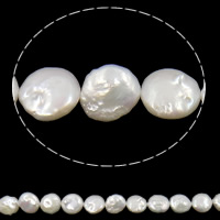 Grânulos pérolas de água doce cultivados da moeda, branco, Grade AA, 10-11mm, Buraco:Aprox 0.8mm, vendido para 15 inchaltura Strand