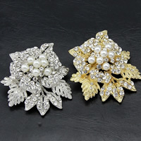 Plástico Broche Perla, aleación de zinc, con Perlas plásticas, Hoja, chapado, con diamantes de imitación, más colores para la opción, libre de níquel, plomo & cadmio, 69mm, 20PCs/Grupo, Vendido por Grupo