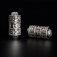 coirníní Buddhist, Sinc Alloy, Colún, dath airgid antique plátáilte, jewelry Búdaíoch & om Mani padme hum, nicil, luaidhe & caidmiam saor in aisce, 7.50x15mm, Poll:Thart 2mm, 200ríomhairí pearsanta/Lot, Díolta De réir Lot