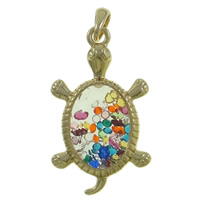 aleación de zinc Flotante pendiente del Locket, con Vidrio & diamantes de imitación, Tortuga, chapado en oro real, alta calidad enchapado y nunca se descolora, libre de níquel, plomo & cadmio, 32x55x13mm, agujero:aproximado 7x10mm, 10PCs/Bolsa, Vendido por Bolsa