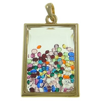 alliage de zinc Locket Flottant, avec verre & strass, rectangle, Plaqué d'or, plaqué de haute qualité et non décoloré, protéger l'environnement, sans nickel, plomb et cadmium, 36x55x13mm, Trou:Environ 7x10mm, 10PC/sac, Vendu par sac