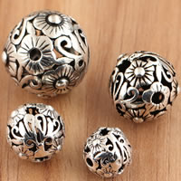 Ταϊλάνδη Sterling Silver Beads, Γύρος, διαφορετικό μέγεθος για την επιλογή & κοίλος, Sold Με τσάντα