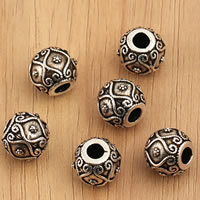 Ταϊλάνδη Sterling Silver Beads, Drum, 10.5x9.3mm, Τρύπα:Περίπου 3.5mm, 3PCs/τσάντα, Sold Με τσάντα