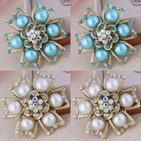 Glas Pearl Brooch, Zinc Alloy, Bloem, antiek goud plated, met glazen parel & met strass, meer kleuren voor de keuze, nikkel, lood en cadmium vrij, 60x60mm, 10pC's/Lot, Verkocht door Lot