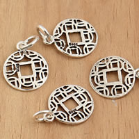 Bali Sterling Silver Pendants, Tailandia, Moeda, 12x19x0.90mm, Buraco:Aprox 3.5mm, 10PCs/Bag, vendido por Bag