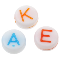 Alphabet Acryl Kralen, gemengd & effen kleur, 7x3mm, Gat:Ca 1mm, Ca 3600pC's/Bag, Verkocht door Bag