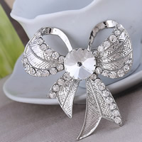 Broche cristal, alliage de zinc, avec cristal, Noeud papillon, Placage de couleur platine, avec strass, protéger l'environnement, sans nickel, plomb et cadmium, 40x40mm, 10PC/lot, Vendu par lot