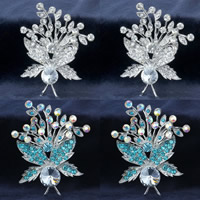 Broche de strass, alliage de zinc, avec cristal, fleur, Placage de couleur platine, avec strass, plus de couleurs à choisir, protéger l'environnement, sans nickel, plomb et cadmium, 45x60mm, 10PC/lot, Vendu par lot