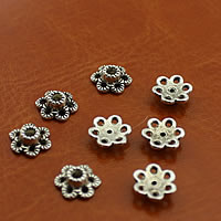 Lo zinco in lega tallone Cap, lega in zinco, Fiore, placcato argento antico, assenza di nichel,piombo&cadmio, 7mm, Foro:Appross. 2mm, 2000PC/lotto, Venduto da lotto