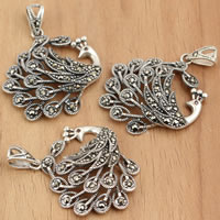 An Téalainn Sterling Silver Pendants, Peacock, le rhinestone, 24x32x4.80mm, Poll:Thart 2mm, 2ríomhairí pearsanta/Mála, Díolta De réir Mála