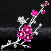 Zinc Alloy Brooches Flower silver color plated enamel & with rhinestone nickel lead & cadmium free Sold By Lot