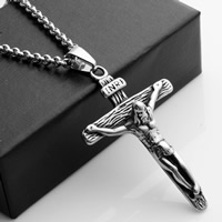 Pendentifs en acier inoxydable de la Croix-, Acier inoxydable 316, Crucifix, avec le motif de lettre & noircir, 33x55x4mm, Trou:Environ 3-5mm, 6PC/sac, Vendu par sac