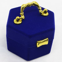 Katoenfluweel Single Ring Box, met Karton & Zinc Alloy, Zeshoek, blauw, 65x60x45mm, 20pC's/Bag, Verkocht door Bag